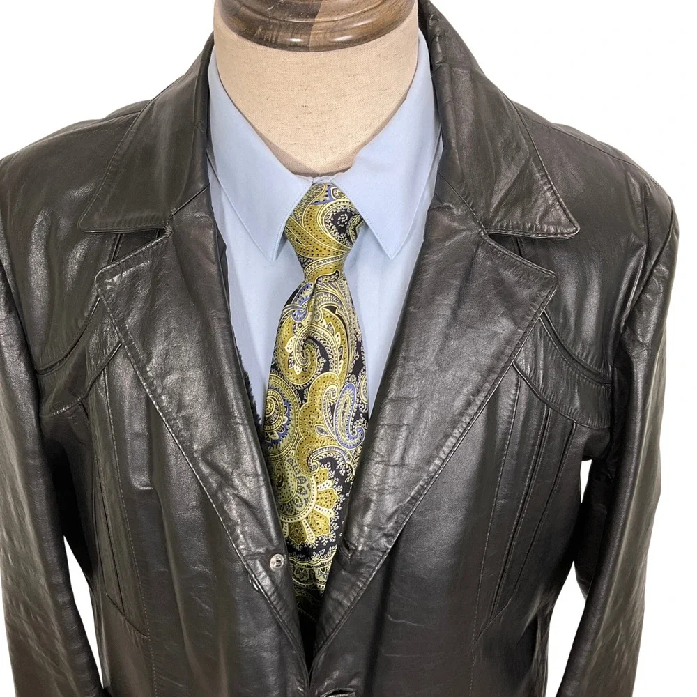 Bermans‎ Leather Jacket Mens 46 Black Lined Faux Fur Retro Car Coat Jacket